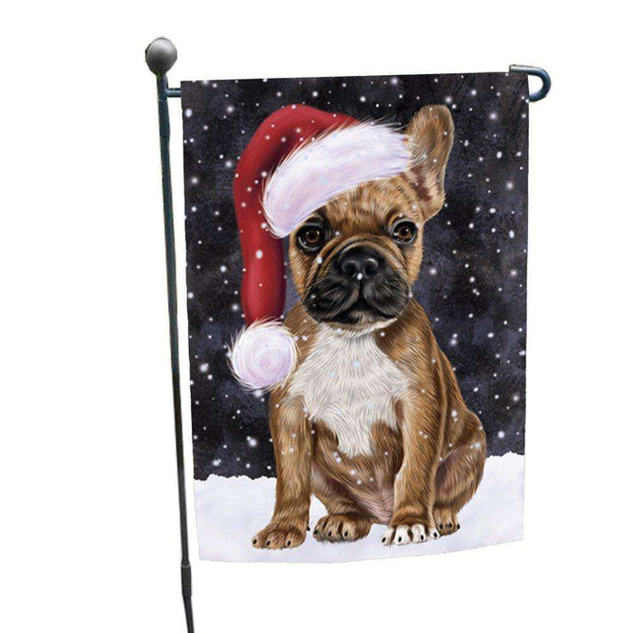 Let it Snow Christmas Holiday French Bulldogs Dog Wearing Santa Hat Garden Flag