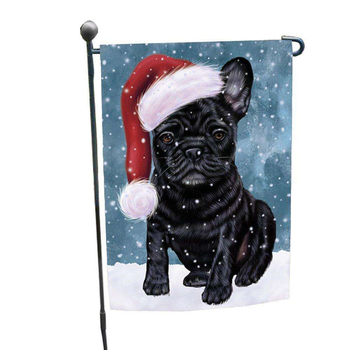 Let it Snow Christmas Holiday French Bulldogs Dog Wearing Santa Hat Garden Flag