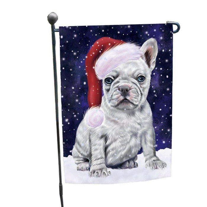 Let it Snow Christmas Holiday French Bulldogs Dog Wearing Santa Hat Garden Flag