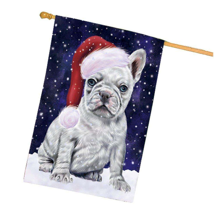 Let it Snow Christmas Holiday French Bulldogs Dog Wearing Santa Hat House Flag