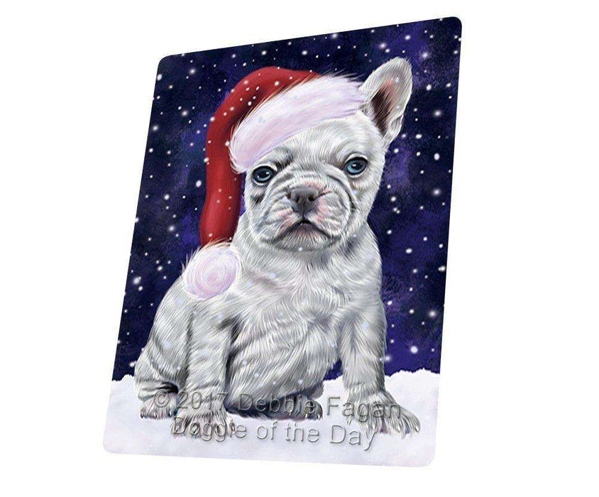 Let It Snow Christmas Holiday French Bulldogs Dog Wearing Santa Hat Magnet Mini (3.5" x 2")
