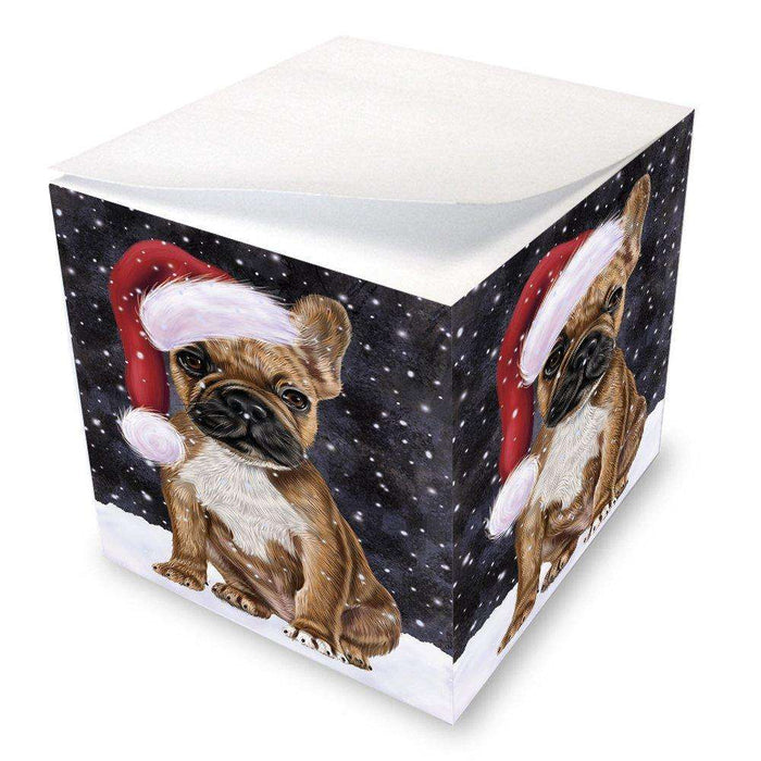 Let it Snow Christmas Holiday French Bulldogs Dog Wearing Santa Hat Note Cube D314