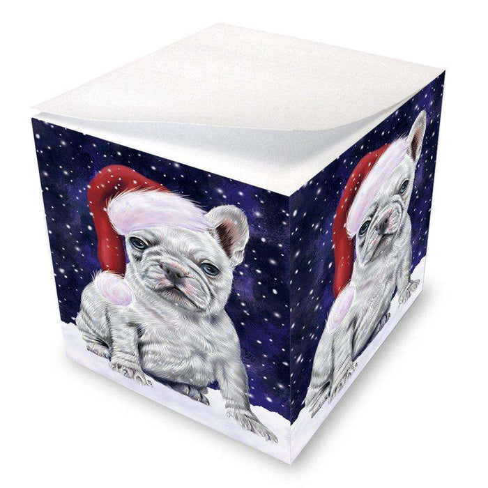 Let it Snow Christmas Holiday French Bulldogs Dog Wearing Santa Hat Note Cube D315
