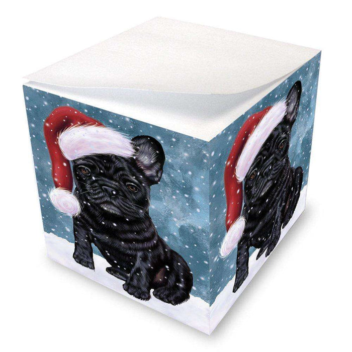 Let it Snow Christmas Holiday French Bulldogs Dog Wearing Santa Hat Note Cube D316