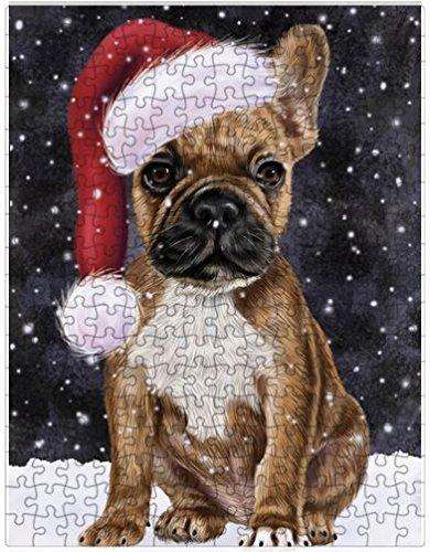 Let it Snow Christmas Holiday French Bulldogs Dog Wearing Santa Hat Puzzle with Photo Tin D372