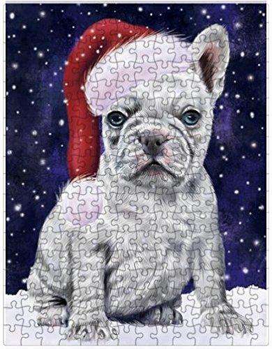Let it Snow Christmas Holiday French Bulldogs Dog Wearing Santa Hat Puzzle with Photo Tin D373