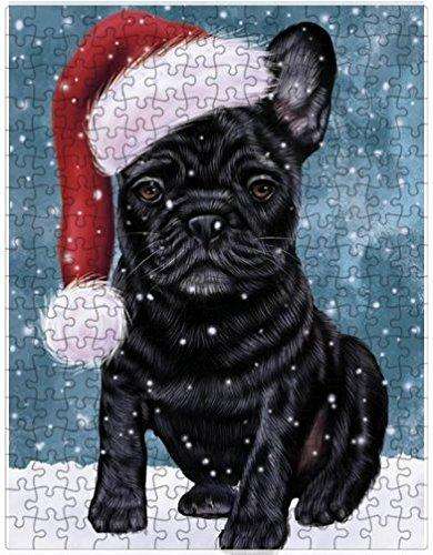 Let it Snow Christmas Holiday French Bulldogs Dog Wearing Santa Hat Puzzle with Photo Tin D374