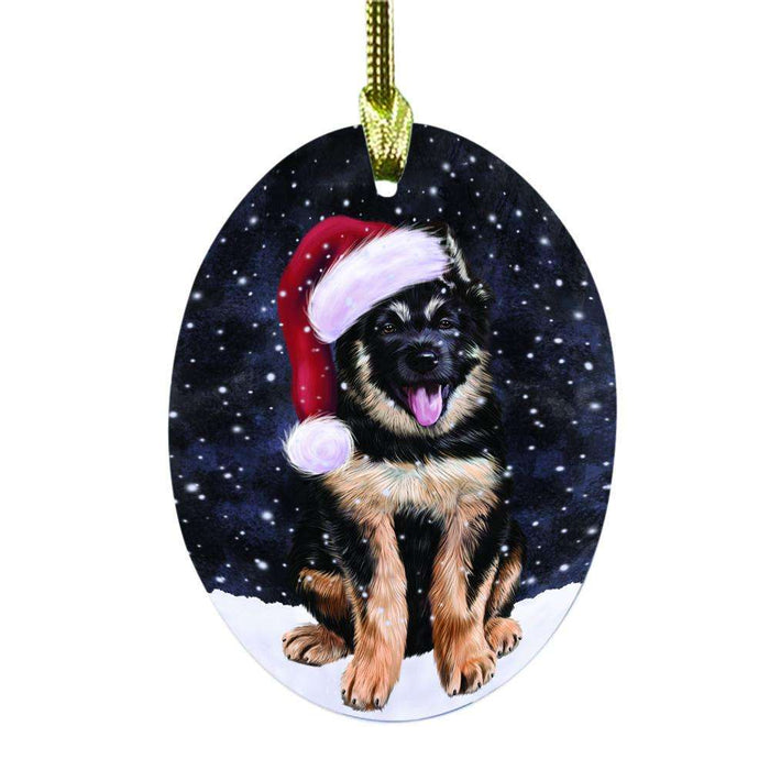 Let it Snow Christmas Holiday German Shepherd Dog Oval Glass Christmas Ornament OGOR48590