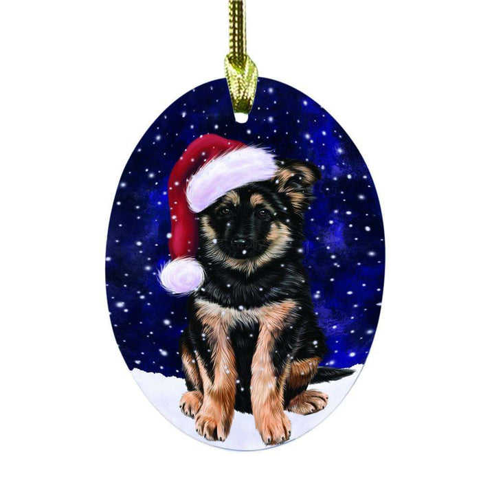 Let it Snow Christmas Holiday German Shepherd Dog Oval Glass Christmas Ornament OGOR48591