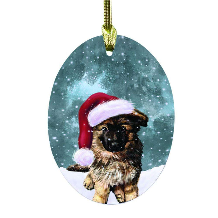 Let it Snow Christmas Holiday German Shepherd Dog Oval Glass Christmas Ornament OGOR48592