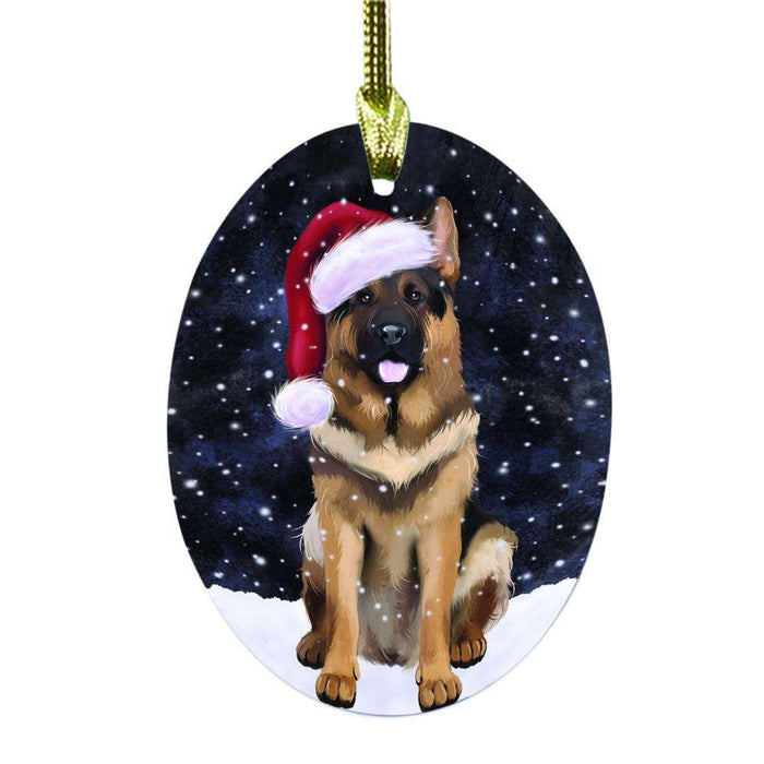 Let it Snow Christmas Holiday German Shepherd Dog Oval Glass Christmas Ornament OGOR48593