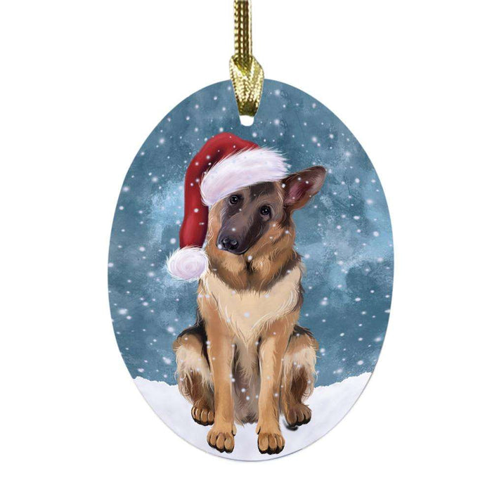 Let it Snow Christmas Holiday German Shepherd Dog Oval Glass Christmas Ornament OGOR48594