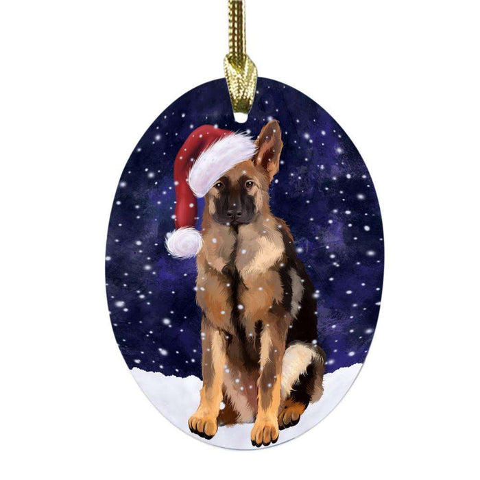 Let it Snow Christmas Holiday German Shepherd Dog Oval Glass Christmas Ornament OGOR48595