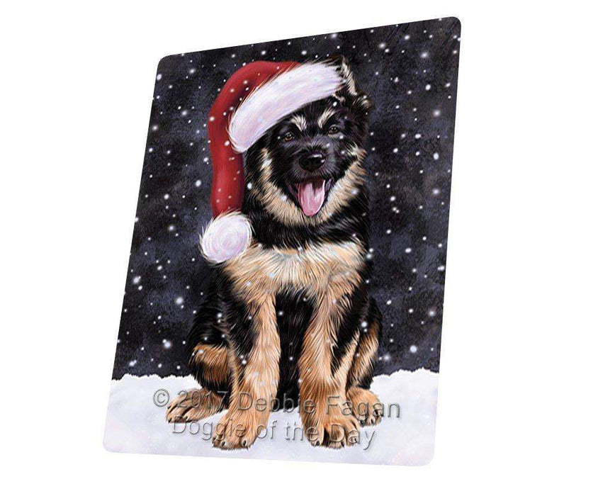Let it Snow Christmas Holiday German Shepherd Dog Wearing Santa Hat Art Portrait Print Woven Throw Sherpa Plush Fleece Blanket