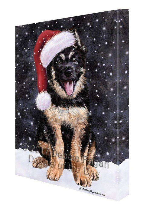Let it Snow Christmas Holiday German Shepherd Dog Wearing Santa Hat Canvas Wall Art