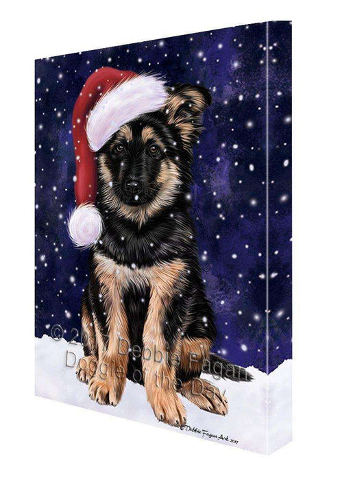 Let it Snow Christmas Holiday German Shepherd Dog Wearing Santa Hat Canvas Wall Art