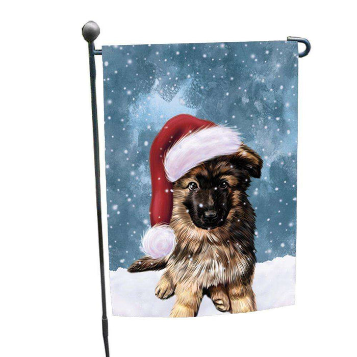 Let it Snow Christmas Holiday German Shepherd Dog Wearing Santa Hat Garden Flag