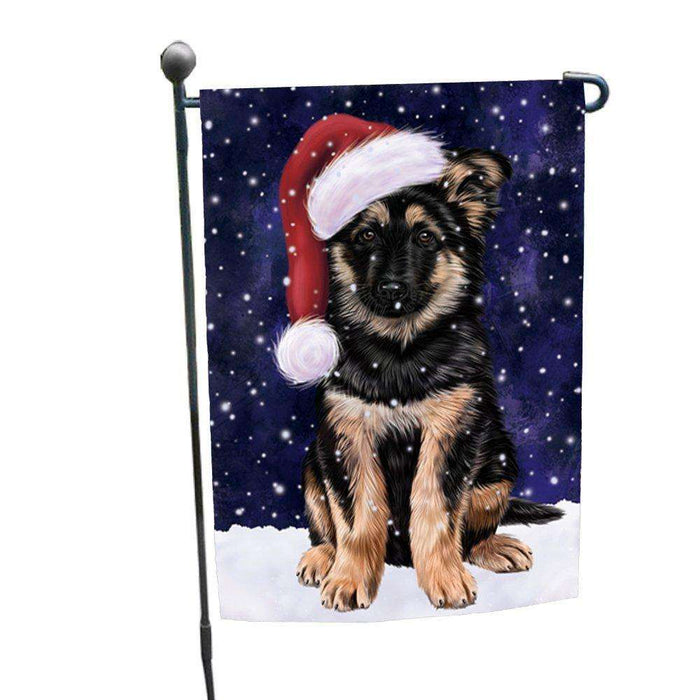 Let it Snow Christmas Holiday German Shepherd Dog Wearing Santa Hat Garden Flag