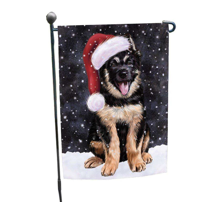 Let it Snow Christmas Holiday German Shepherd Dog Wearing Santa Hat Garden Flag