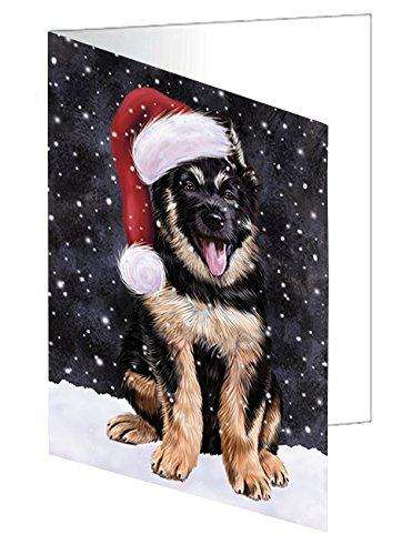 Let it Snow Christmas Holiday German Shepherd Dog Wearing Santa Hat Handmade Artwork Assorted Pets Greeting Cards and Note Cards with Envelopes for All Occasions and Holiday Seasons
