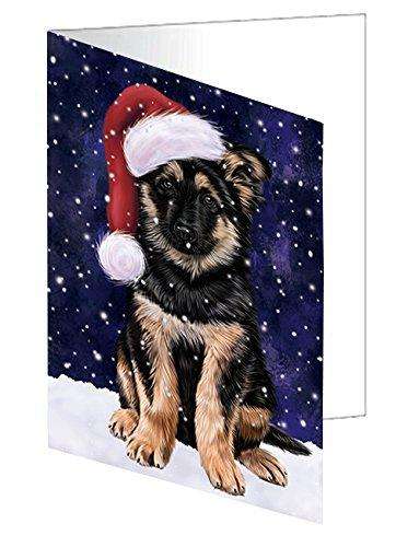 Let it Snow Christmas Holiday German Shepherd Dog Wearing Santa Hat Handmade Artwork Assorted Pets Greeting Cards and Note Cards with Envelopes for All Occasions and Holiday Seasons