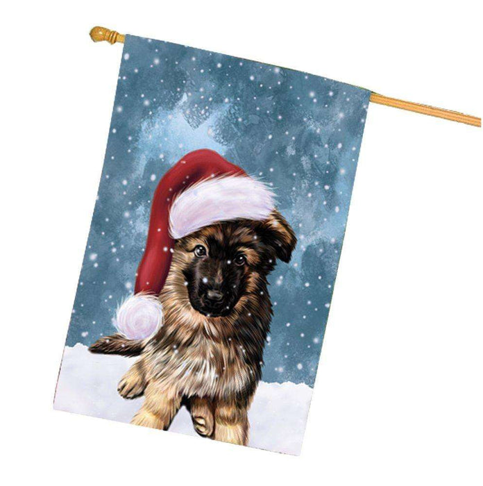 Let it Snow Christmas Holiday German Shepherd Dog Wearing Santa Hat House Flag