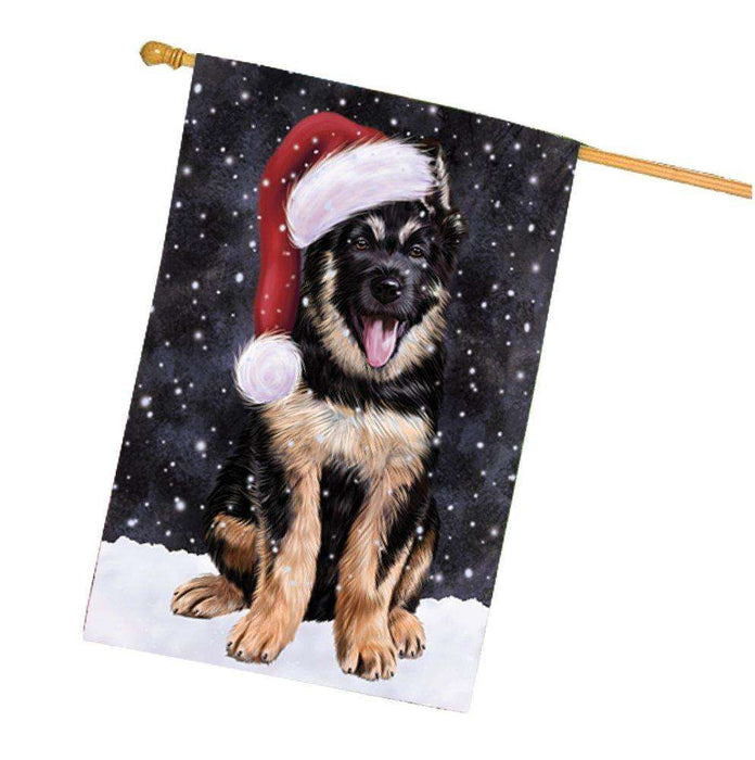 Let it Snow Christmas Holiday German Shepherd Dog Wearing Santa Hat House Flag