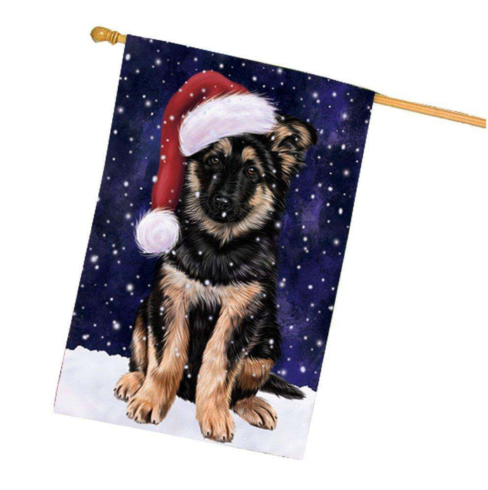 Let it Snow Christmas Holiday German Shepherd Dog Wearing Santa Hat House Flag