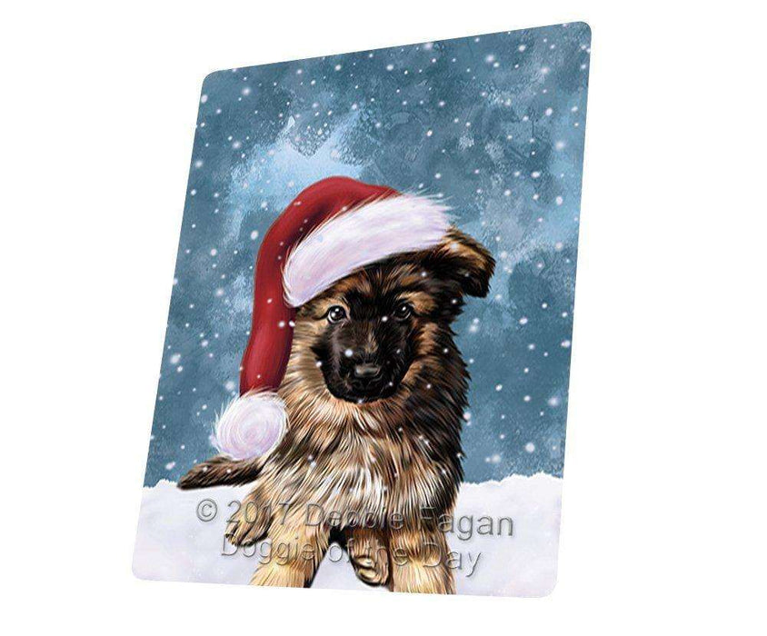 Let It Snow Christmas Holiday German Shepherd Dog Wearing Santa Hat Magnet Mini (3.5" x 2")