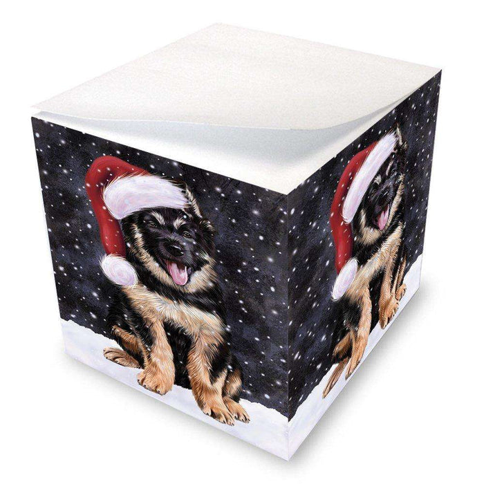 Let it Snow Christmas Holiday German Shepherd Dog Wearing Santa Hat Note Cube D317