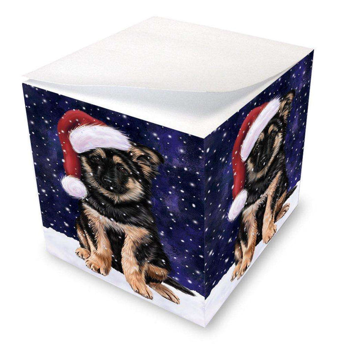 Let it Snow Christmas Holiday German Shepherd Dog Wearing Santa Hat Note Cube D318
