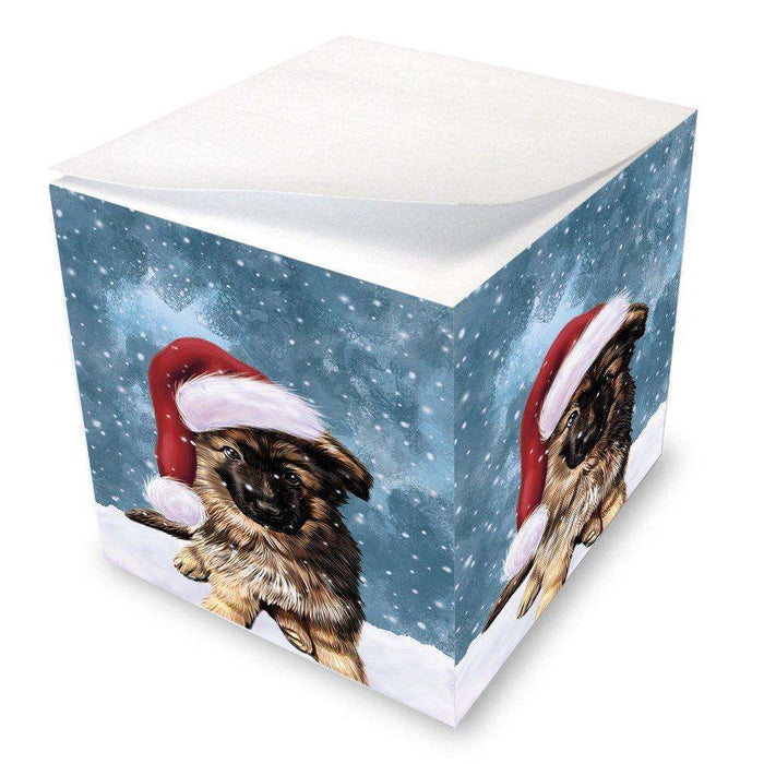 Let it Snow Christmas Holiday German Shepherd Dog Wearing Santa Hat Note Cube D319