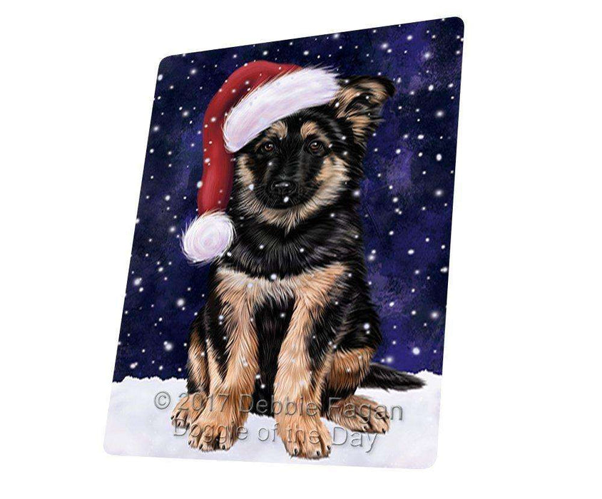Let it Snow Christmas Holiday German Shepherd Dog Wearing Santa Hat Tempered Cutting Board