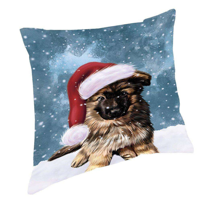 Let it Snow Christmas Holiday German Shepherd Dog Wearing Santa Hat Throw Pillow