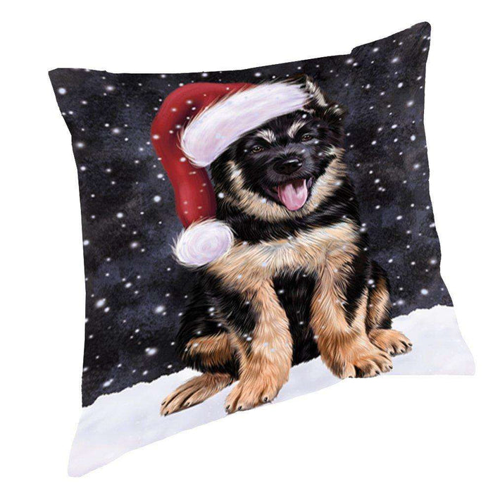 Let it Snow Christmas Holiday German Shepherd Dog Wearing Santa Hat Throw Pillow