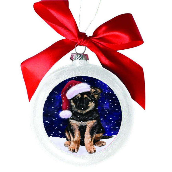 Let it Snow Christmas Holiday German Shepherd Dog White Round Ball Christmas Ornament WBSOR48591