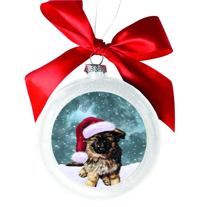 Let it Snow Christmas Holiday German Shepherd Dog White Round Ball Christmas Ornament WBSOR48592