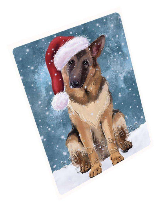 Let it Snow Christmas Holiday German Shepherds Dog Wearing Santa Hat Art Portrait Print Woven Throw Sherpa Plush Fleece Blanket D032