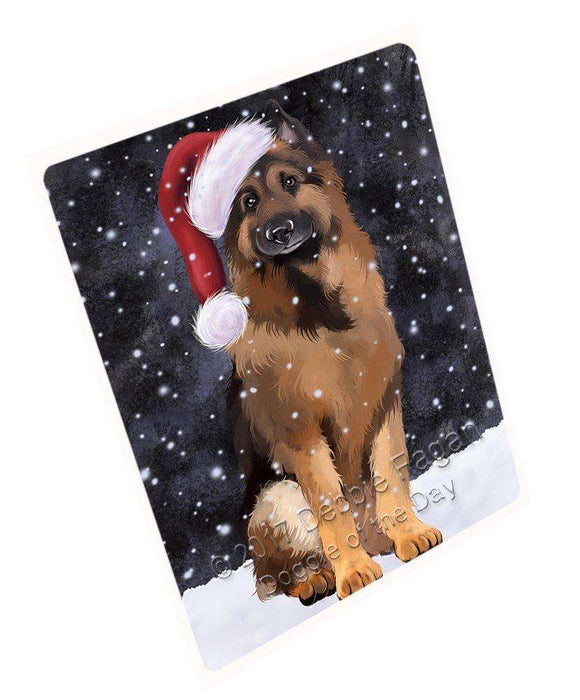 Let it Snow Christmas Holiday German Shepherds Dog Wearing Santa Hat Art Portrait Print Woven Throw Sherpa Plush Fleece Blanket D034