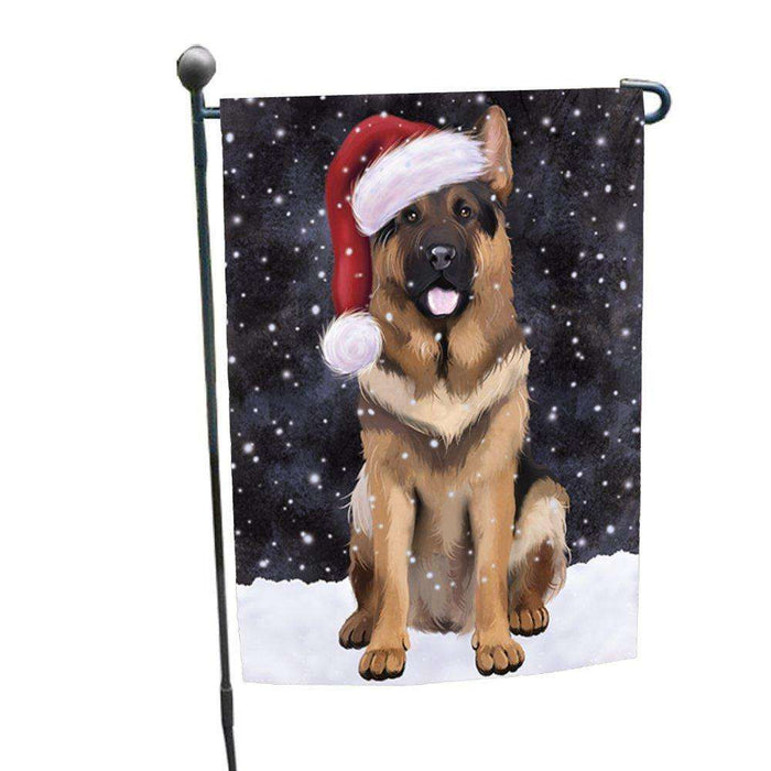 Let it Snow Christmas Holiday German Shepherds Dog Wearing Santa Hat Garden Flag D232