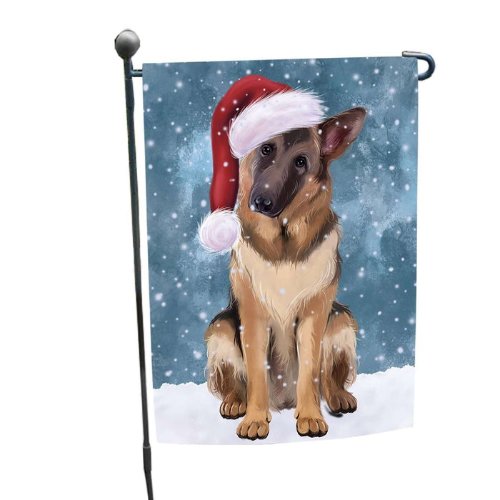 Let it Snow Christmas Holiday German Shepherds Dog Wearing Santa Hat Garden Flag FLG031