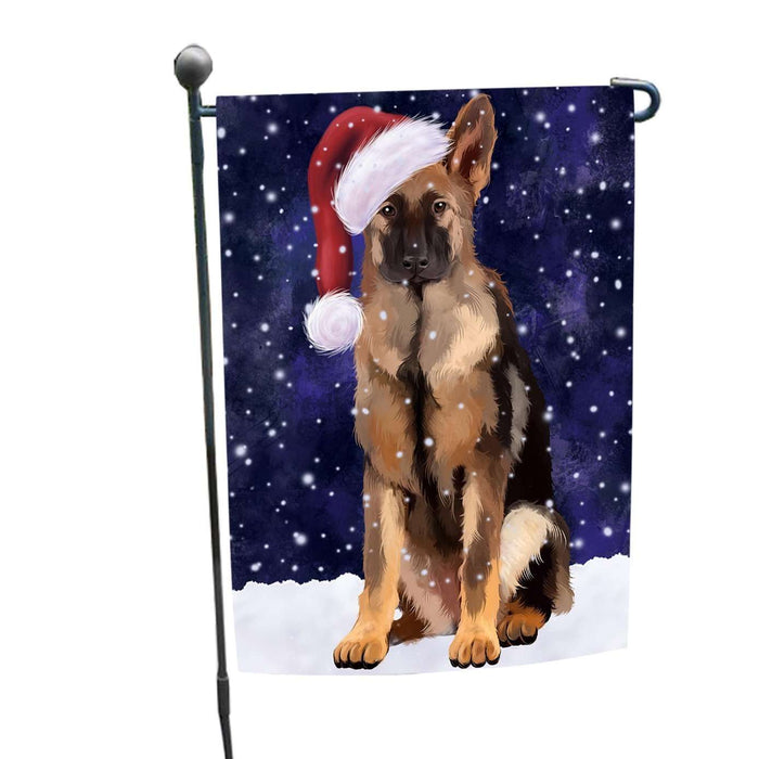 Let it Snow Christmas Holiday German Shepherds Dog Wearing Santa Hat Garden Flag FLG032