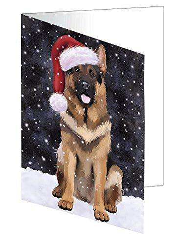 Let it Snow Christmas Holiday German Shepherds Dog Wearing Santa Hat Handmade Artwork Assorted Pets Greeting Cards and Note Cards with Envelopes for All Occasions and Holiday Seasons D423