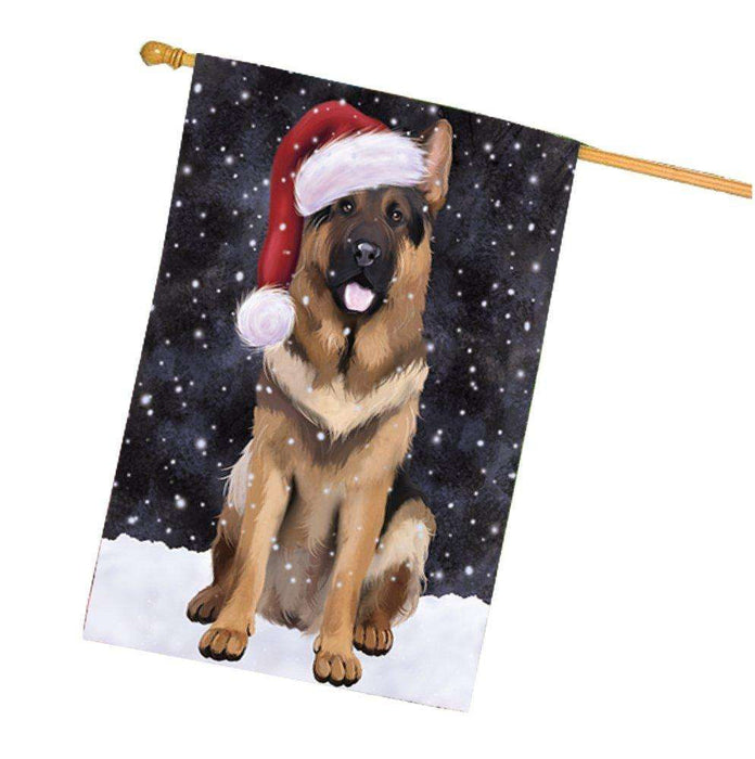 Let it Snow Christmas Holiday German Shepherds Dog Wearing Santa Hat House Flag