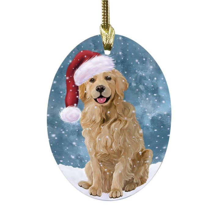 Let it Snow Christmas Holiday Golden Retriever Dog Oval Glass Christmas Ornament OGOR48597