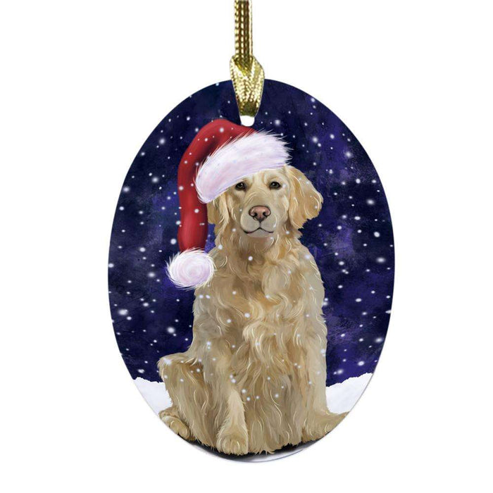 Let it Snow Christmas Holiday Golden Retriever Dog Oval Glass Christmas Ornament OGOR48598