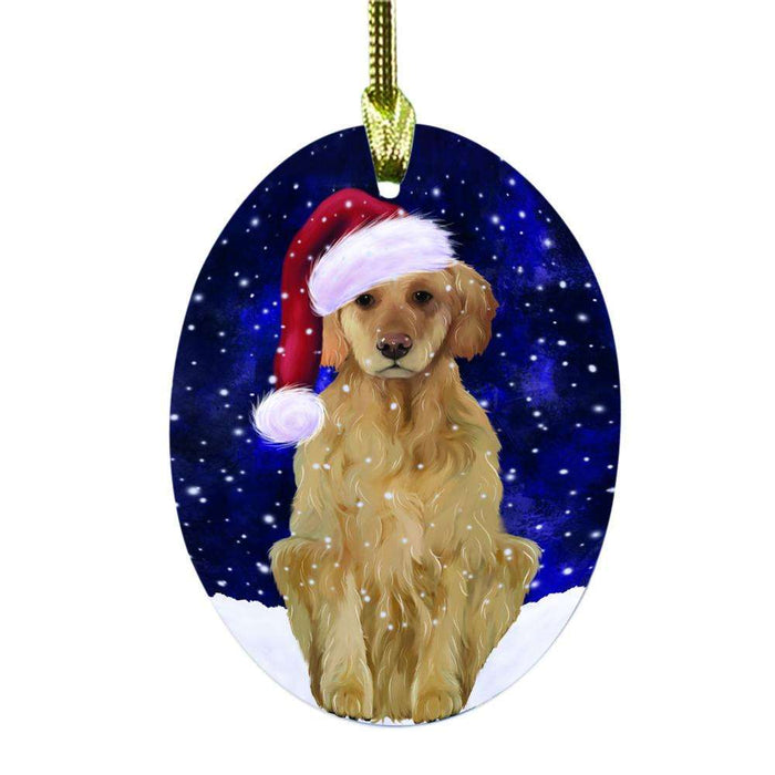 Let it Snow Christmas Holiday Golden Retriever Dog Oval Glass Christmas Ornament OGOR48599