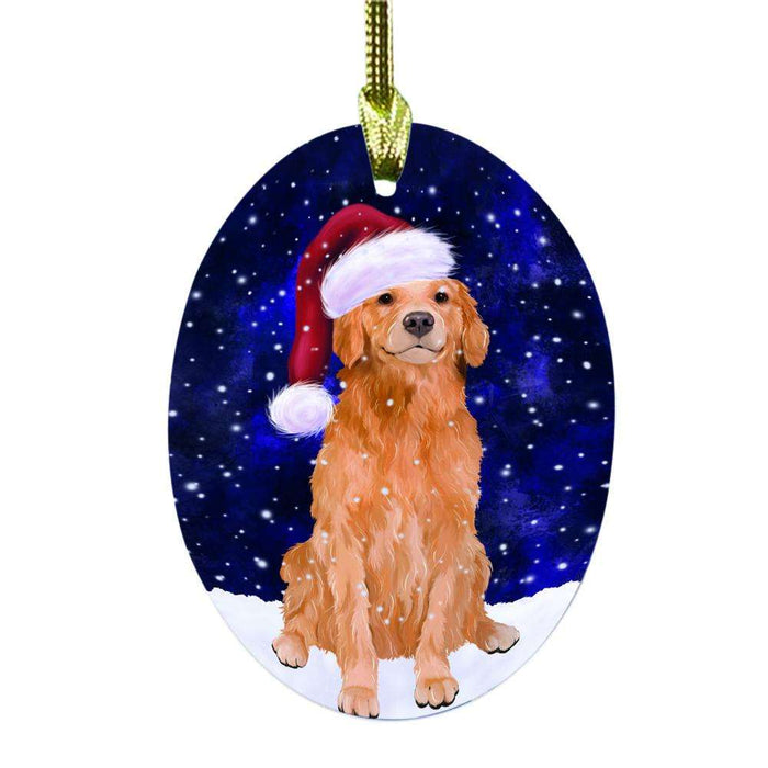 Let it Snow Christmas Holiday Golden Retriever Dog Oval Glass Christmas Ornament OGOR48600