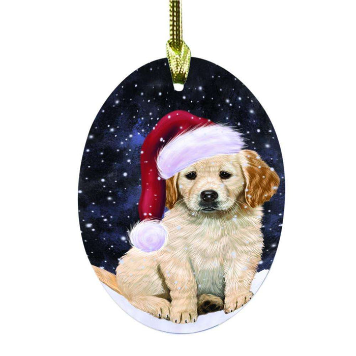 Let it Snow Christmas Holiday Golden Retriever Dog Oval Glass Christmas Ornament OGOR48601