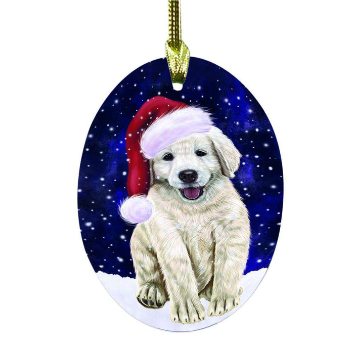 Let it Snow Christmas Holiday Golden Retriever Dog Oval Glass Christmas Ornament OGOR48602